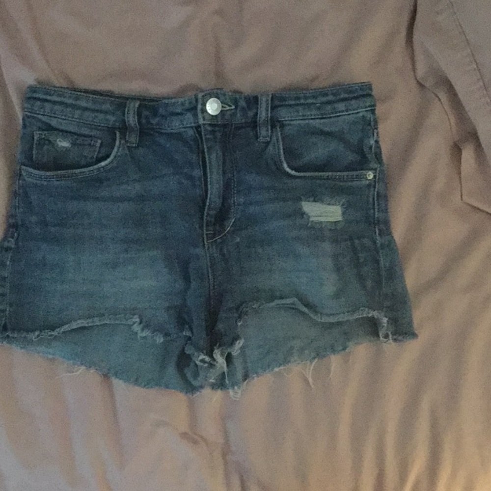 Blue stretchy denim shorts